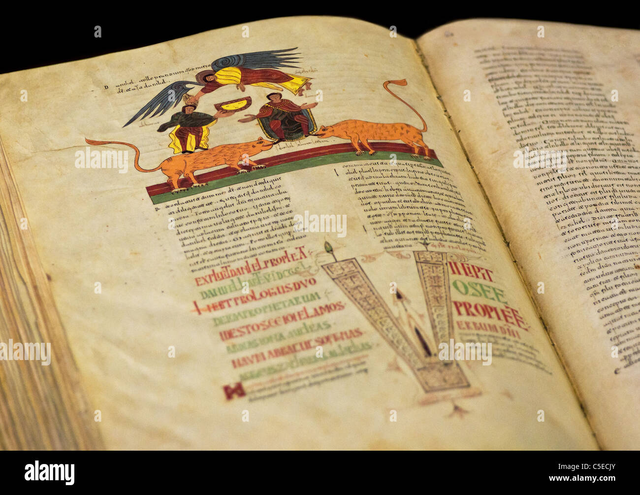 Aprire la Bibbia del XI secolo (SHALLOW DOF) Foto Stock