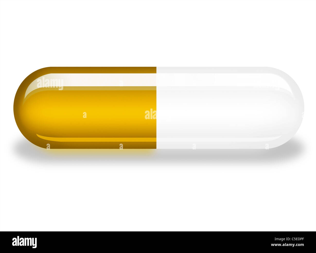 Illustrazione di un singolo Tamiflu capsule su sfondo bianco con ombra. farmaco per la specie suina e influenza aviaria Foto Stock