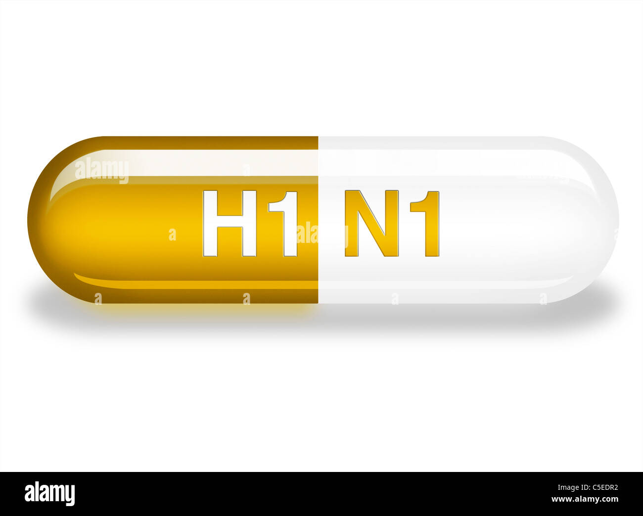Illustrazione di un singolo Tamiflu capsule con h1n1 in rilievo su di esso. farmaco per la specie suina e influenza aviaria Foto Stock