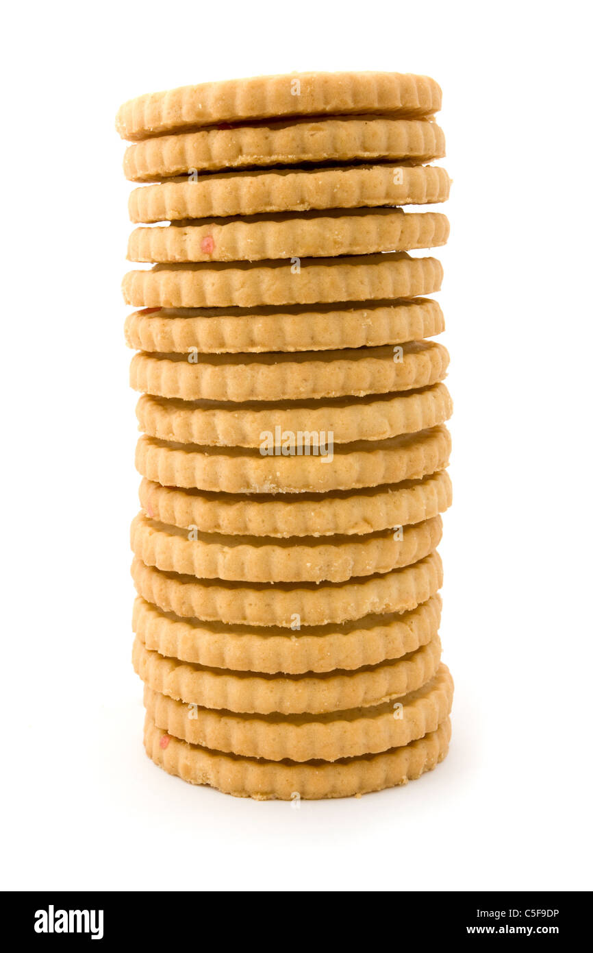 Torre di ripieni di marmellata biscotti isolato su bianco Foto Stock
