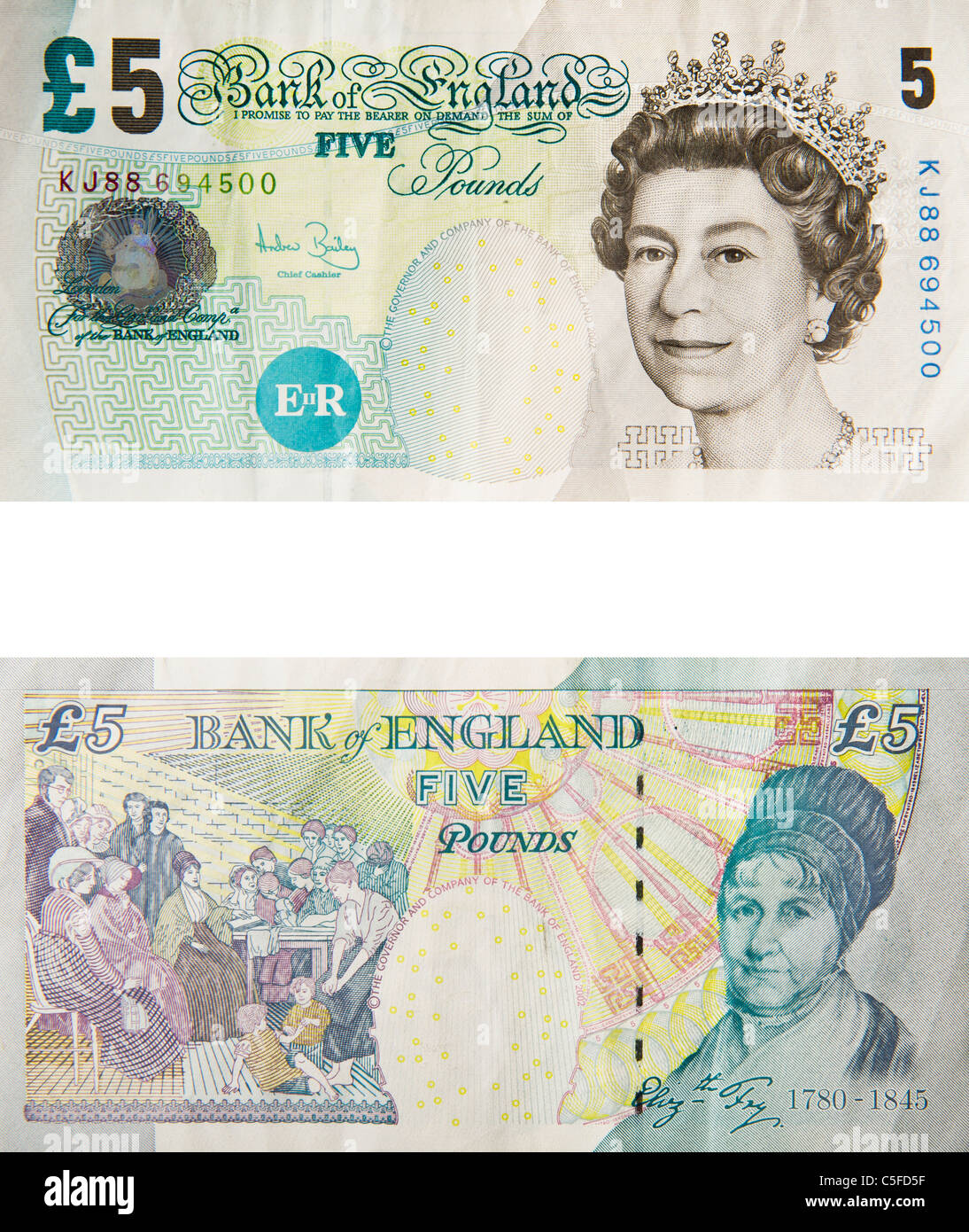 5 Cinque Pound sterling nota Foto Stock