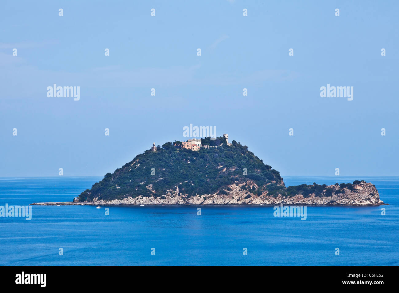 Vista dell'isola Gallinara, che è una riserva naturale di mare gabbiani Foto Stock