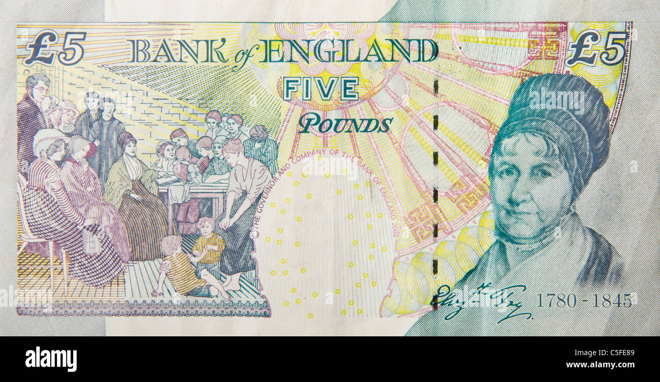 5 libbra di cinque sterline nota Foto Stock