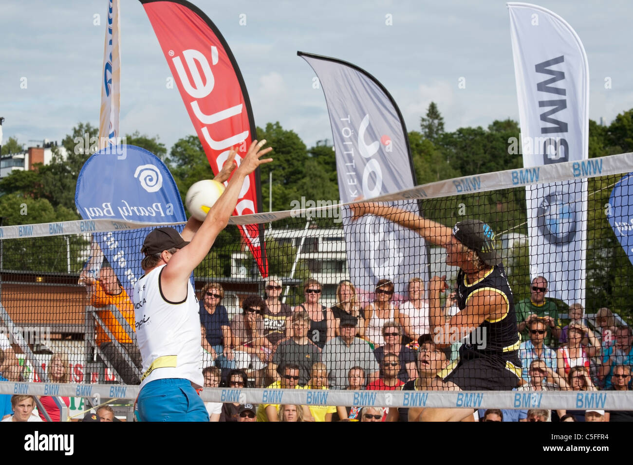 Beach volley gioco, Finlandia Foto Stock