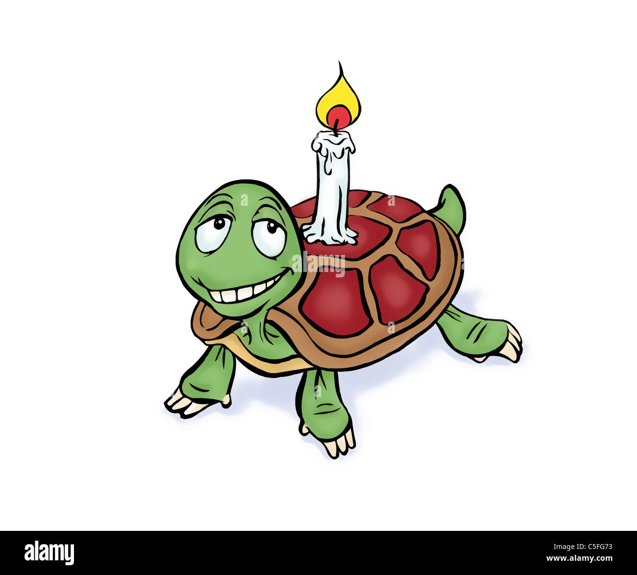 Tartaruga con candela di compleanno, cartolina cartoon illustrazione Foto Stock