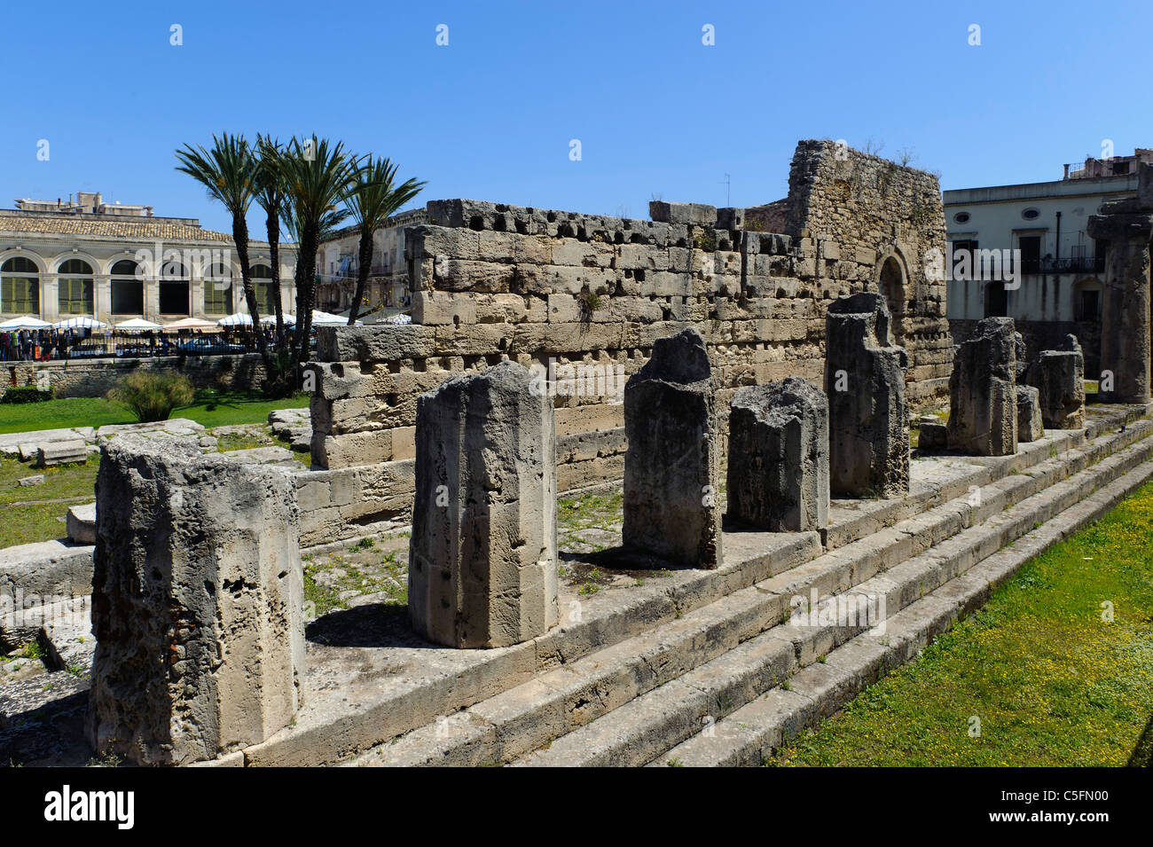 Apollo-Temple (3.c.b.C.) inOrtigia, SyrakusaSicily, Italia Foto Stock