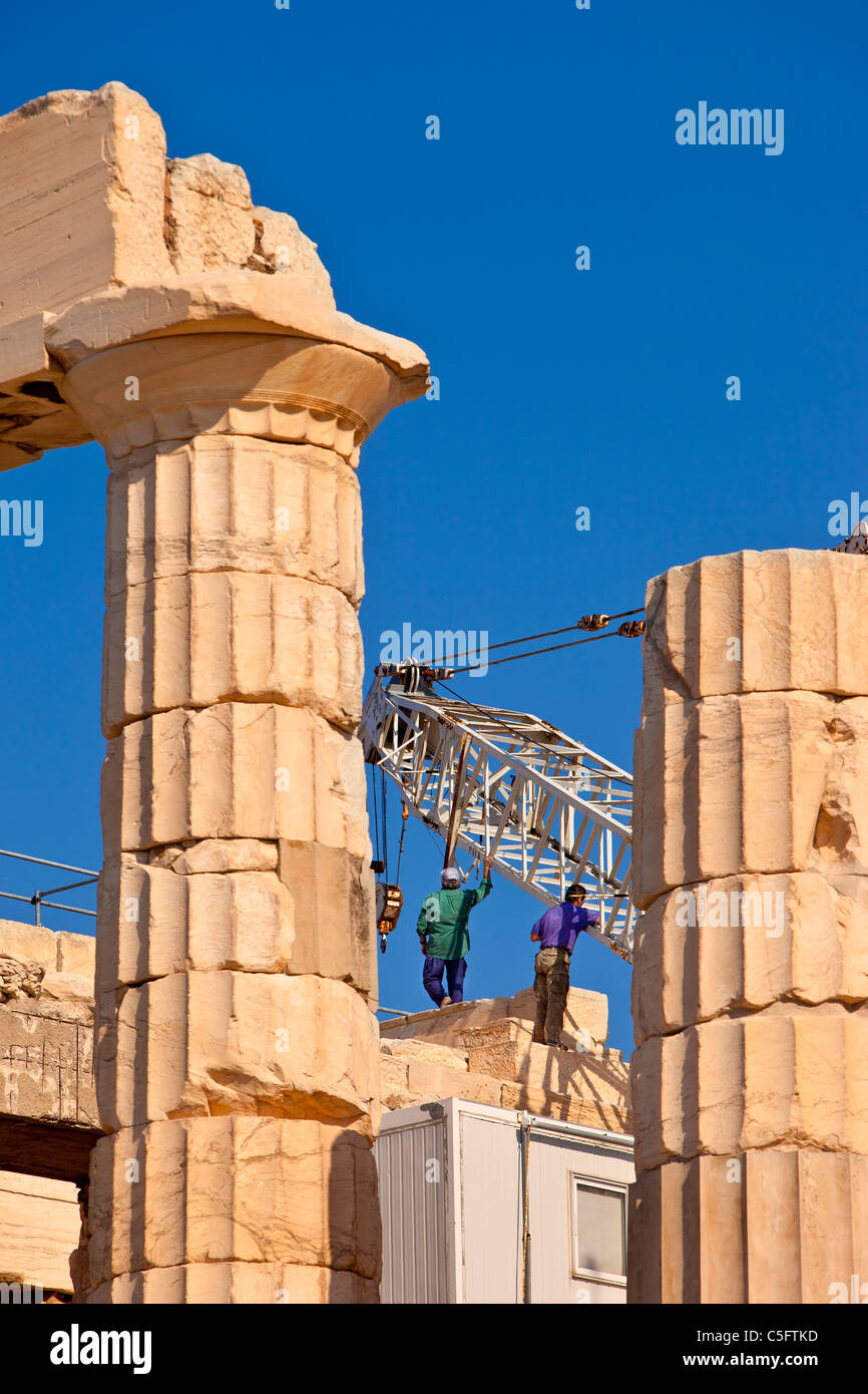 Lavori di restauro del Partenone (in corso dal 1975), è un gigantesco puzzle 3d, Atene Attica Grecia Foto Stock