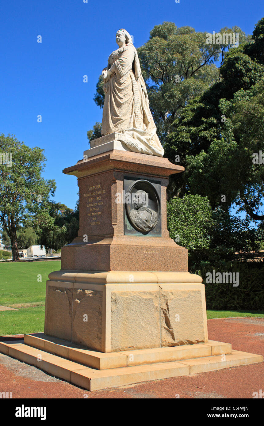 Statua della Regina Victoria e della placca del Principe Alberto Il Kings Park di Perth Australia Occidentale Foto Stock