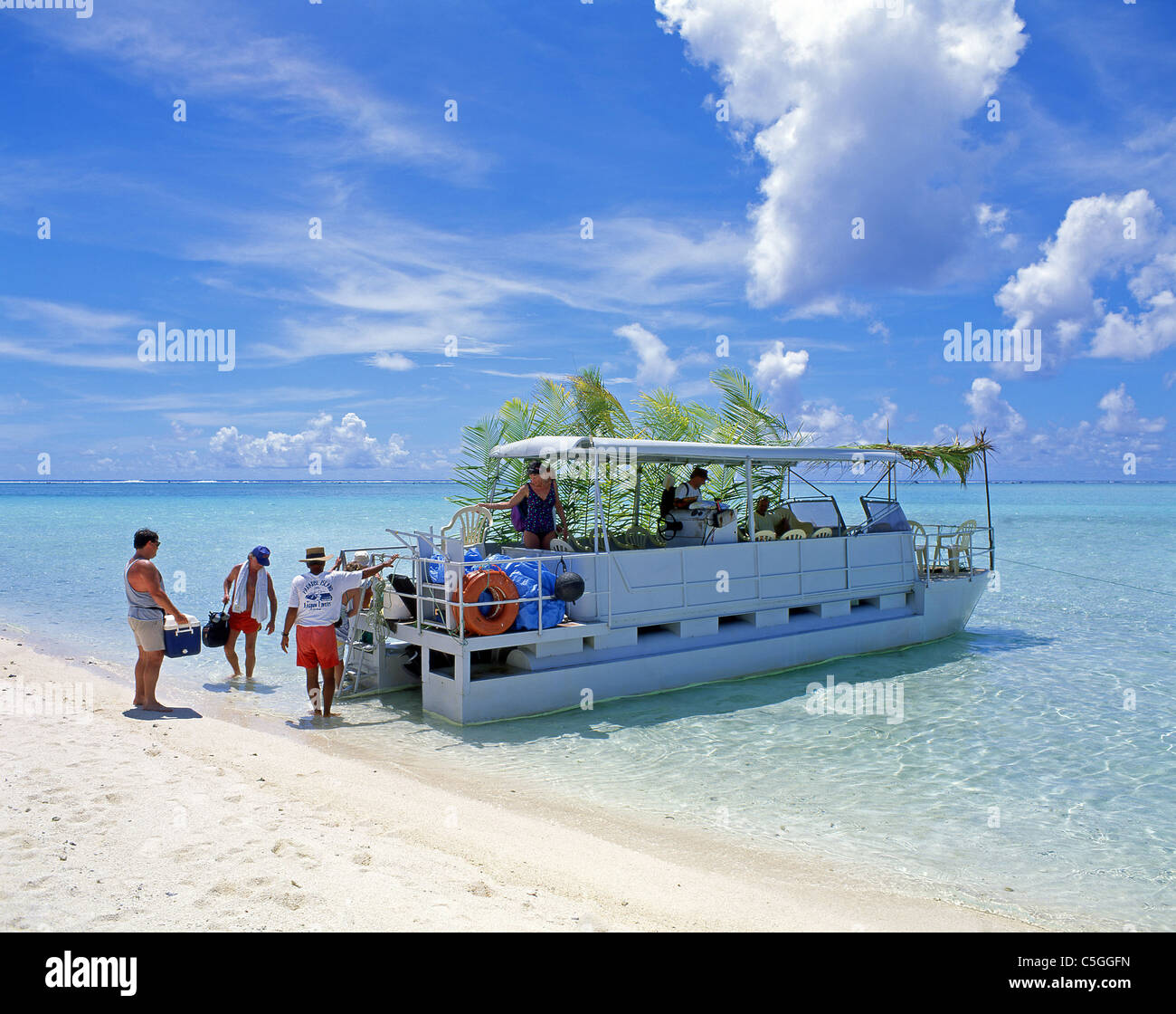 Isola escursione in barca, atollo di Aitutaki, Isole Cook, Oceano Pacifico del Sud Foto Stock