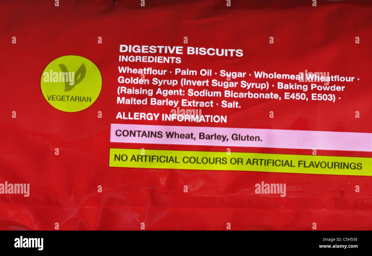 Informazioni su un pacchetto di Marks e Spencer biscotti digestivi Foto Stock