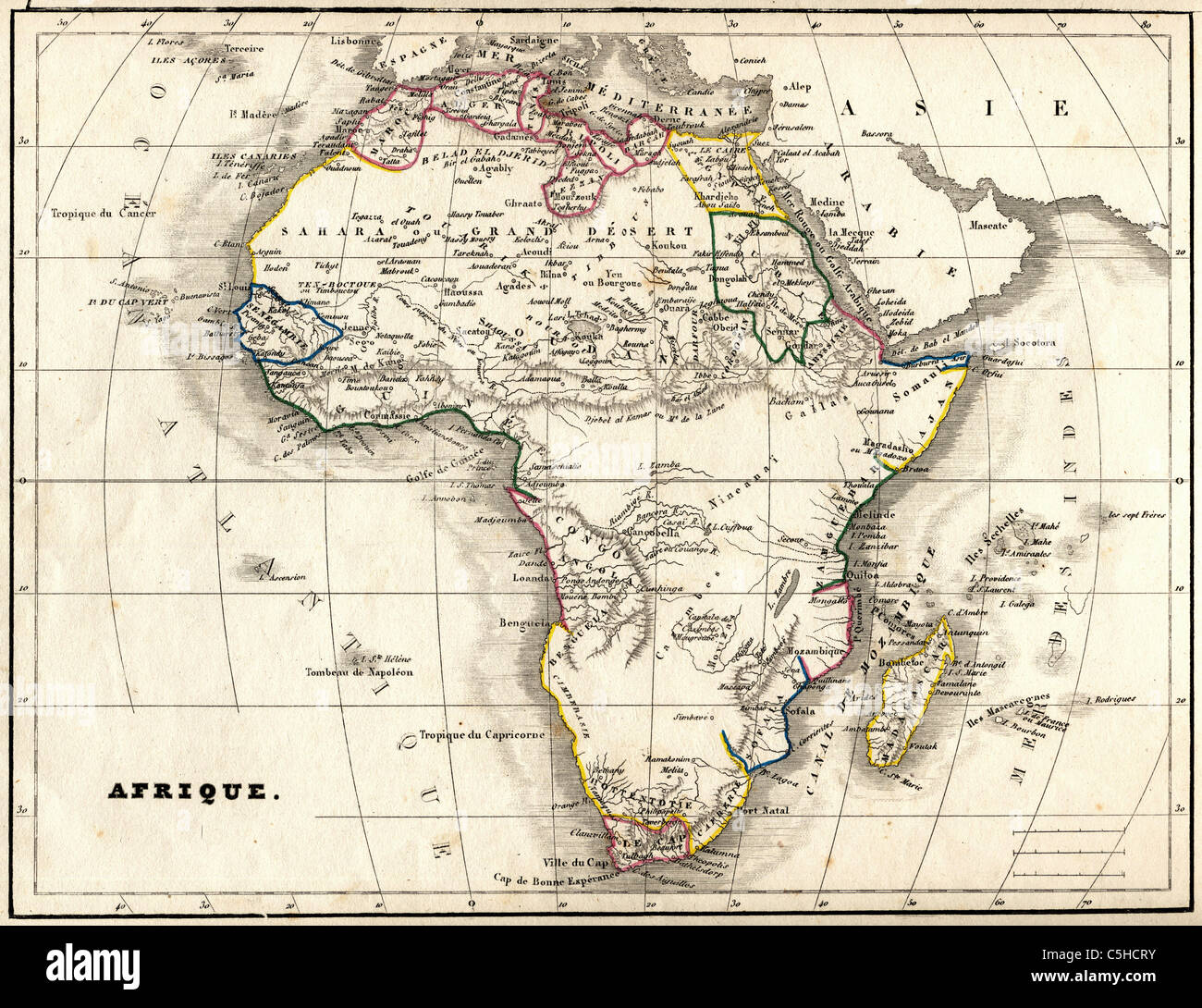 Afrique (Africa) antiquario mappa da "Atlas Universel de Geographie Ancienne e Moderne' dal cartografo C. V. Monin Foto Stock