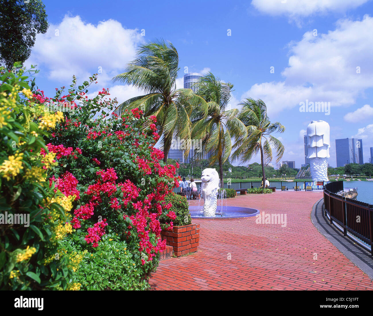 Statua Merlion, Marina Bay, il Parco Merlion, Singapore Island, Repubblica di Singapore Foto Stock