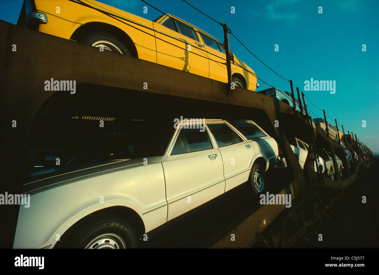 Vettura ferroviaria-transporter, Scozia Foto Stock