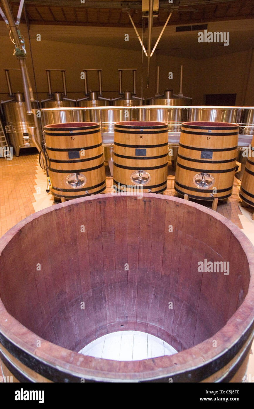 La fermentazione e serbatoi di miscelazione utilizzato per lo sviluppo dei vini. Domaine Louis Jadot. Beaune. La Francia. Foto Stock