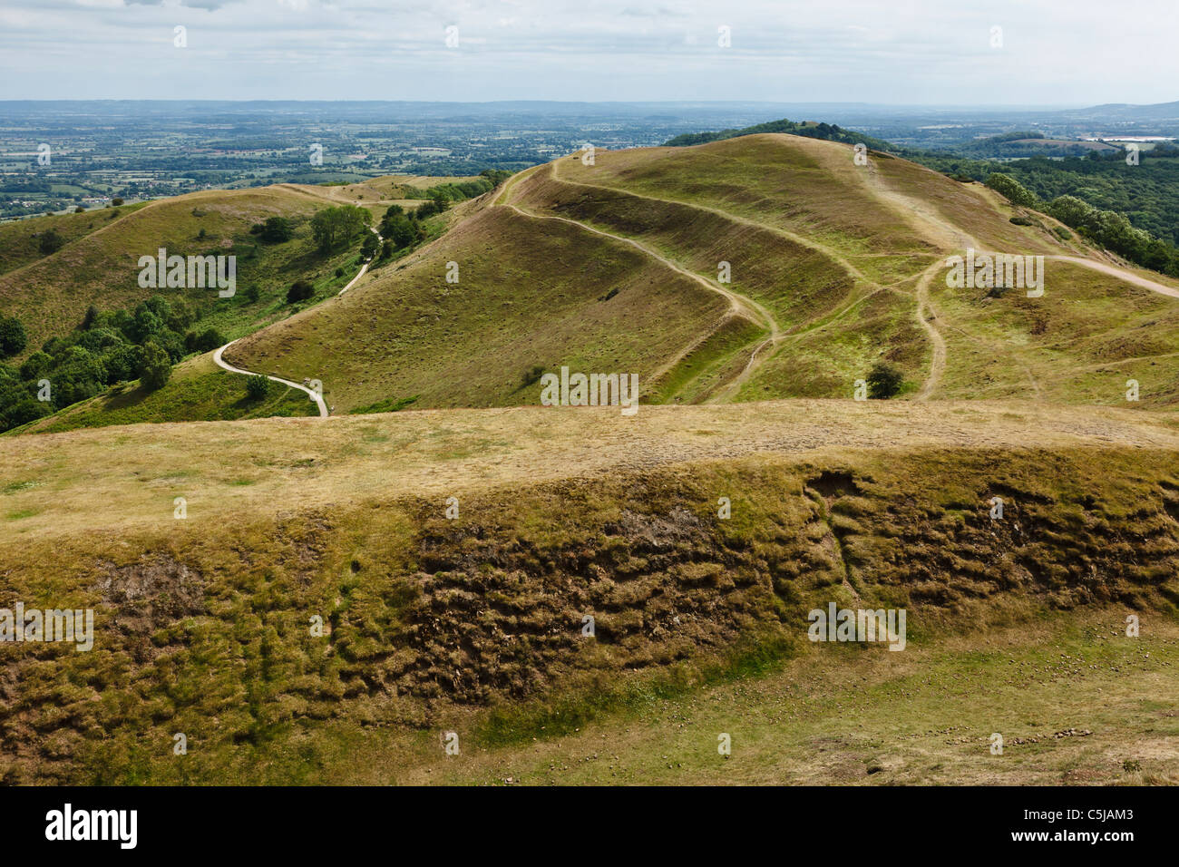 British Camp Età del Ferro hill fort, Malvern Hills, Herefordshire/Worcestershire, Inghilterra Foto Stock