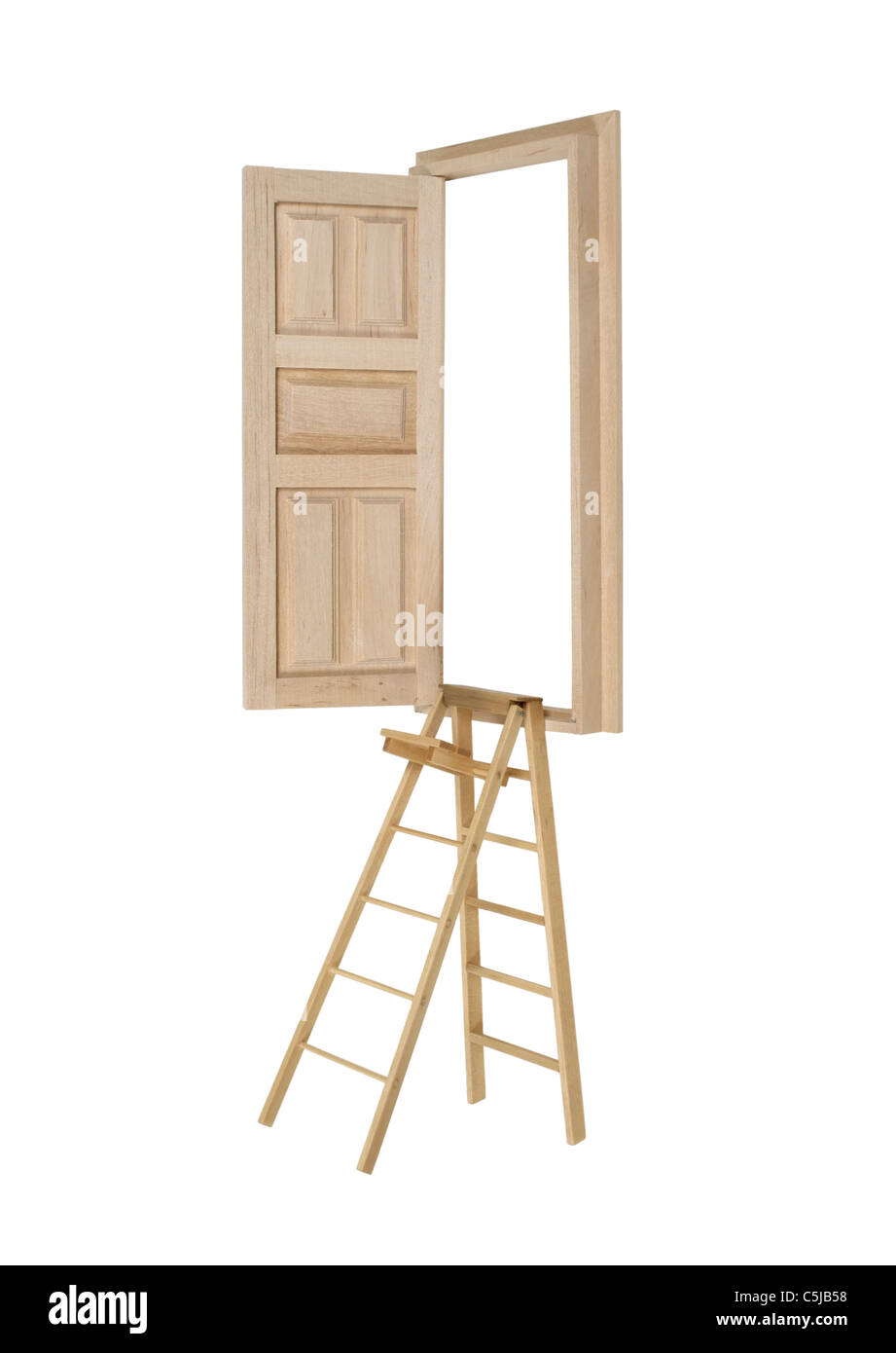 Lavorare verso obiettivi mostrati da una scala che arriva fino verso una porta aperta - percorso incluso Foto Stock