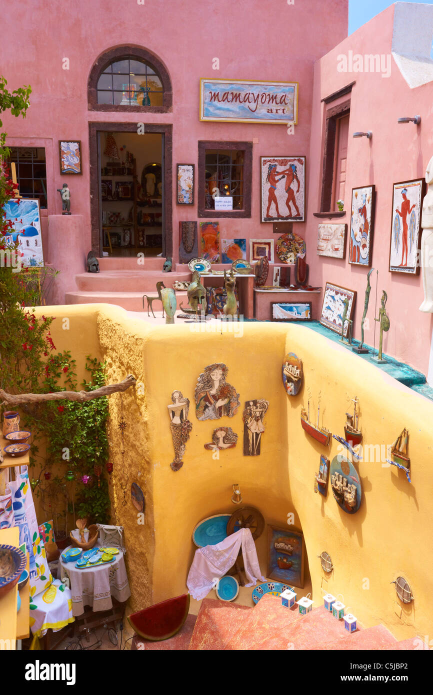 Santorini - negozio di souvenir in Oia, Cicladi, Grecia Foto Stock