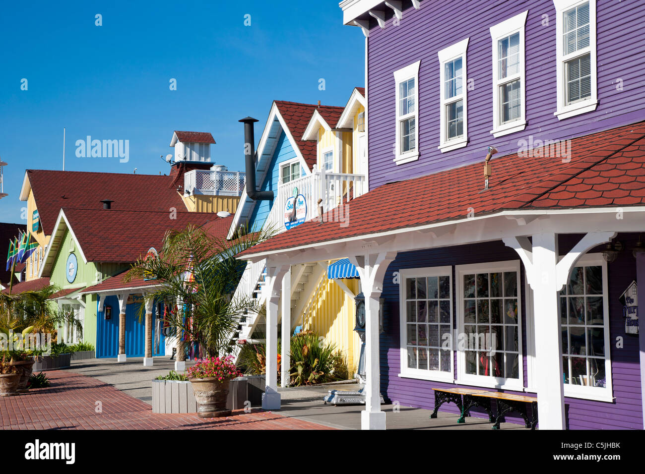 Il colorato villaggio litoraneo, Long Beach, California, Stati Uniti d'America Foto Stock