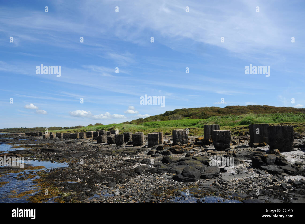 Resti della II Guerra Mondiale shore difese a Longniddry, Scozia. Foto Stock