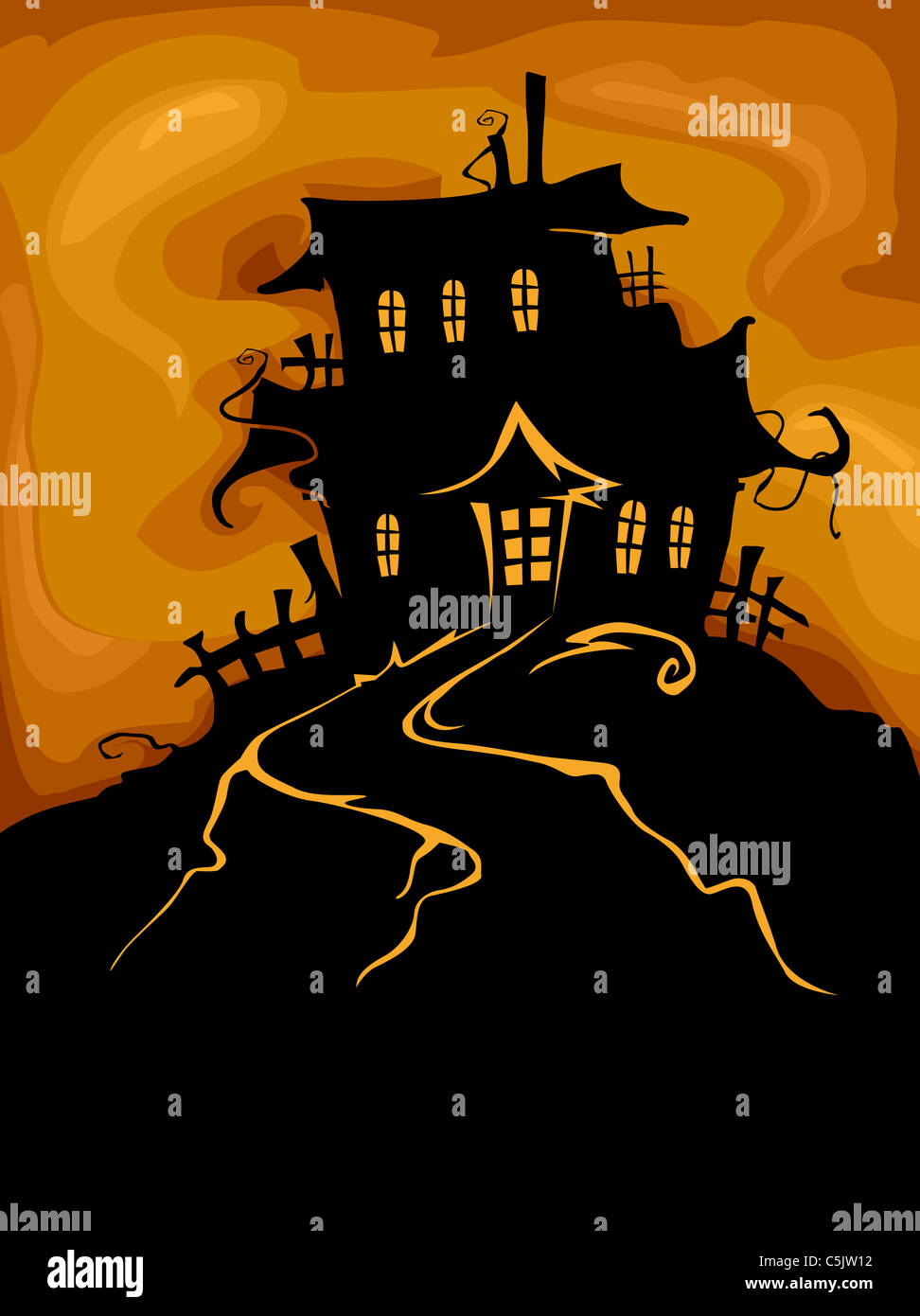 Il design di Halloween con la silhouette di una Haunted House Foto Stock