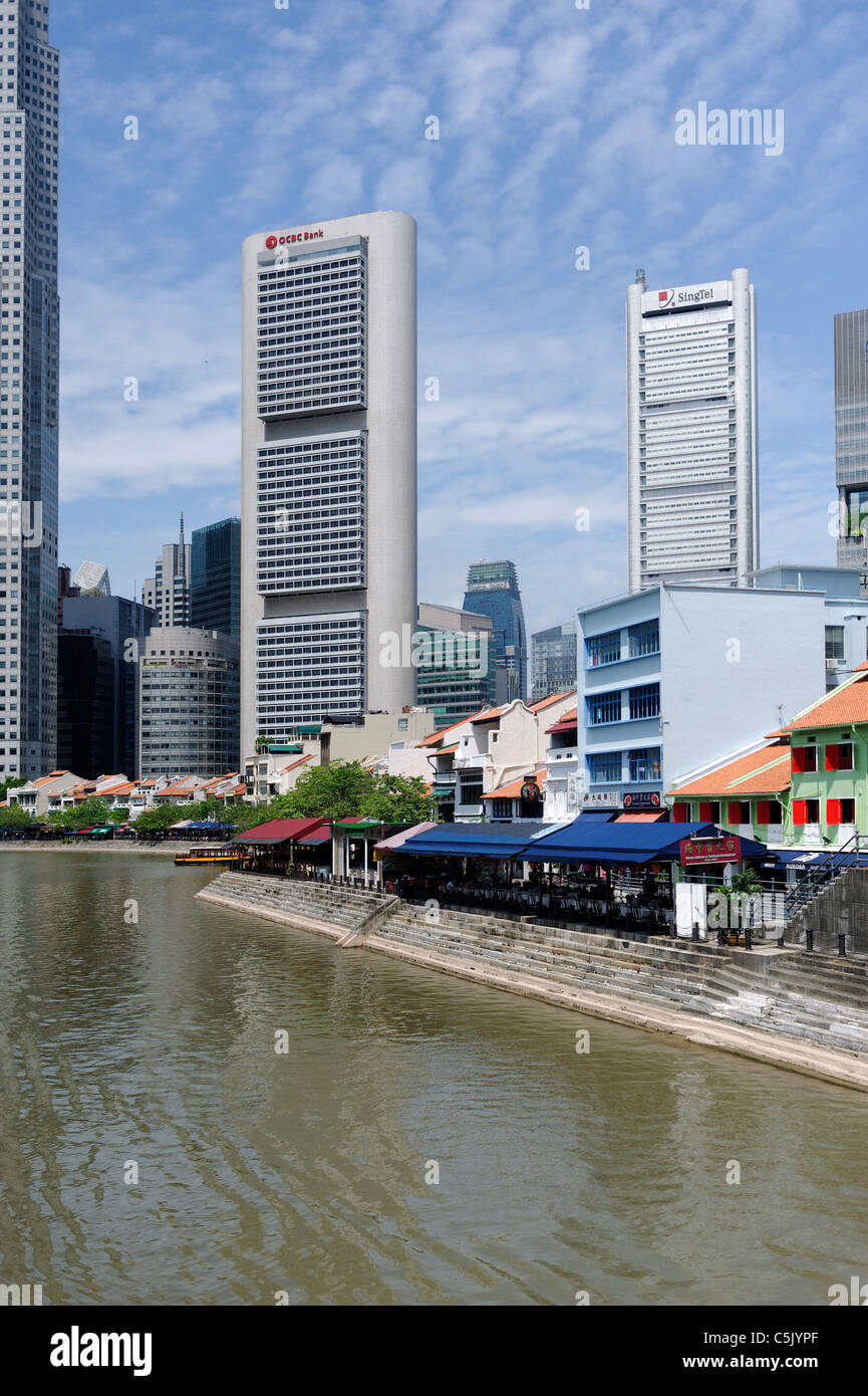 Boat Quay al sole, Singapore Foto Stock