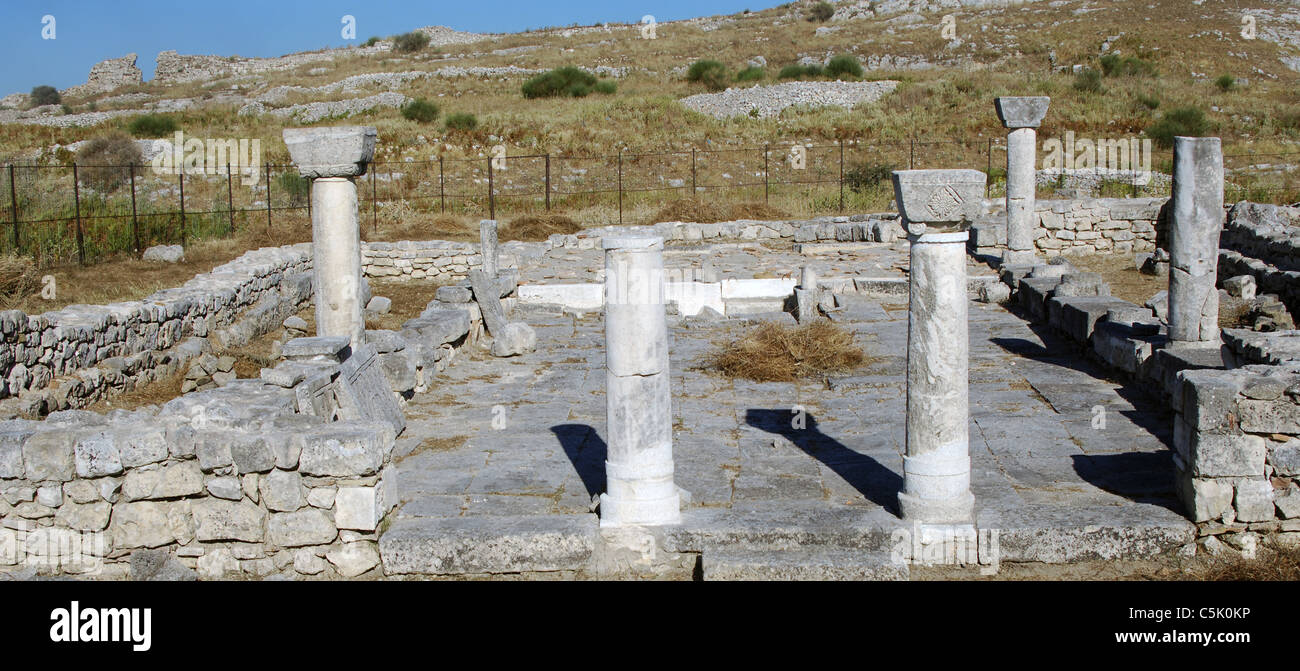 L'Albania. Byllis. Fondata dai Illirians nel IV secolo A.C. Basilica Paleocristiana C. IV e V secolo. Foto Stock