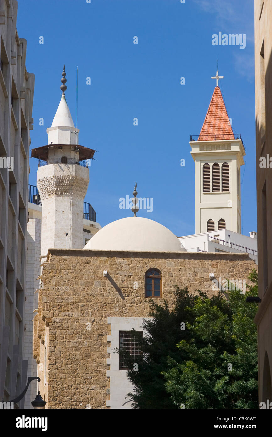 La moschea di Emir Mounzer e Saint Louis Chiesa dei cappucini, Downtown, Beirut, Libano Foto Stock