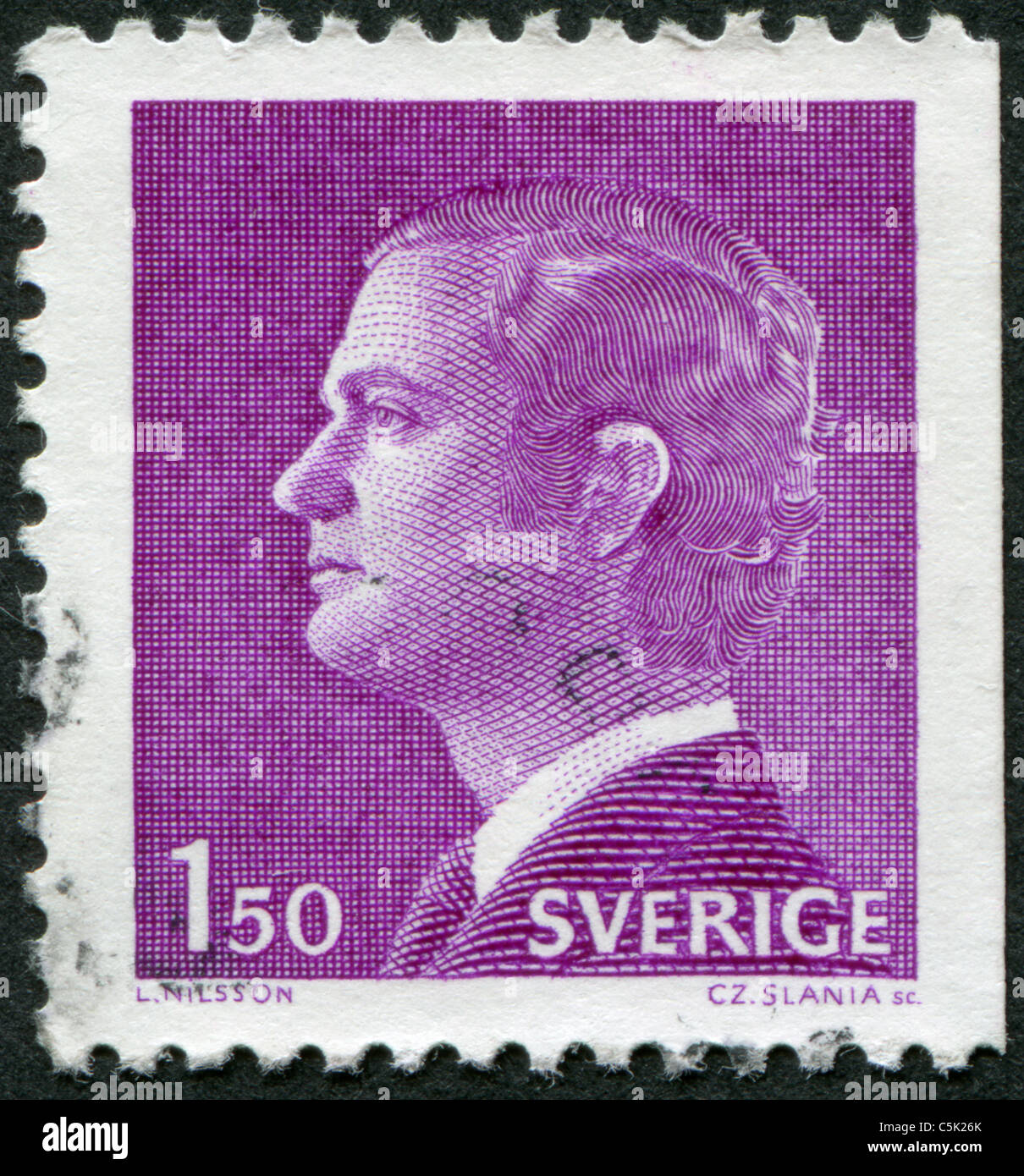 Svezia - 1980: un timbro stampato in Svezia, mostra Carl XVI Gustaf di Svezia Foto Stock