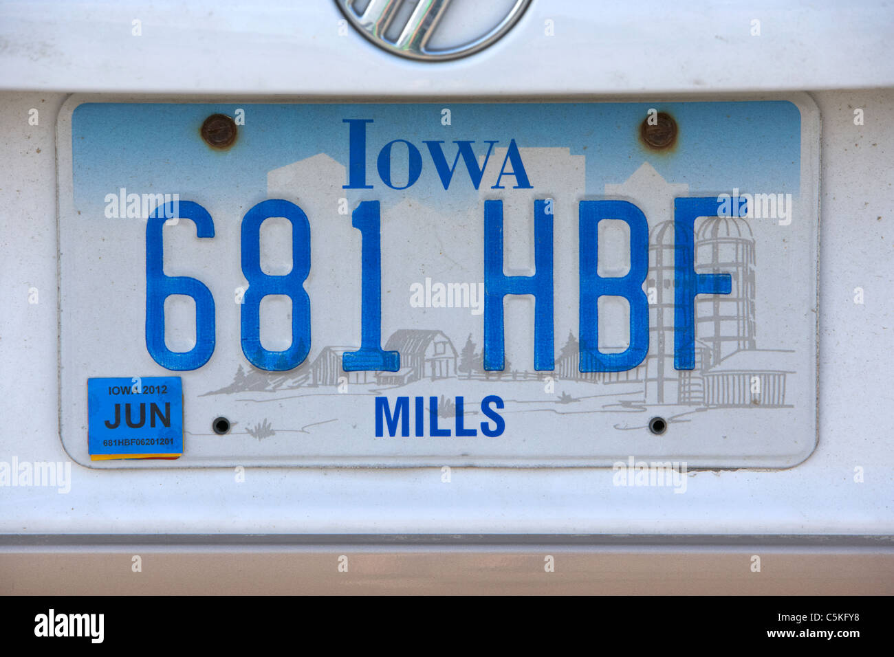 Iowa mills county veicolo piastra licenza di stato USA Foto Stock