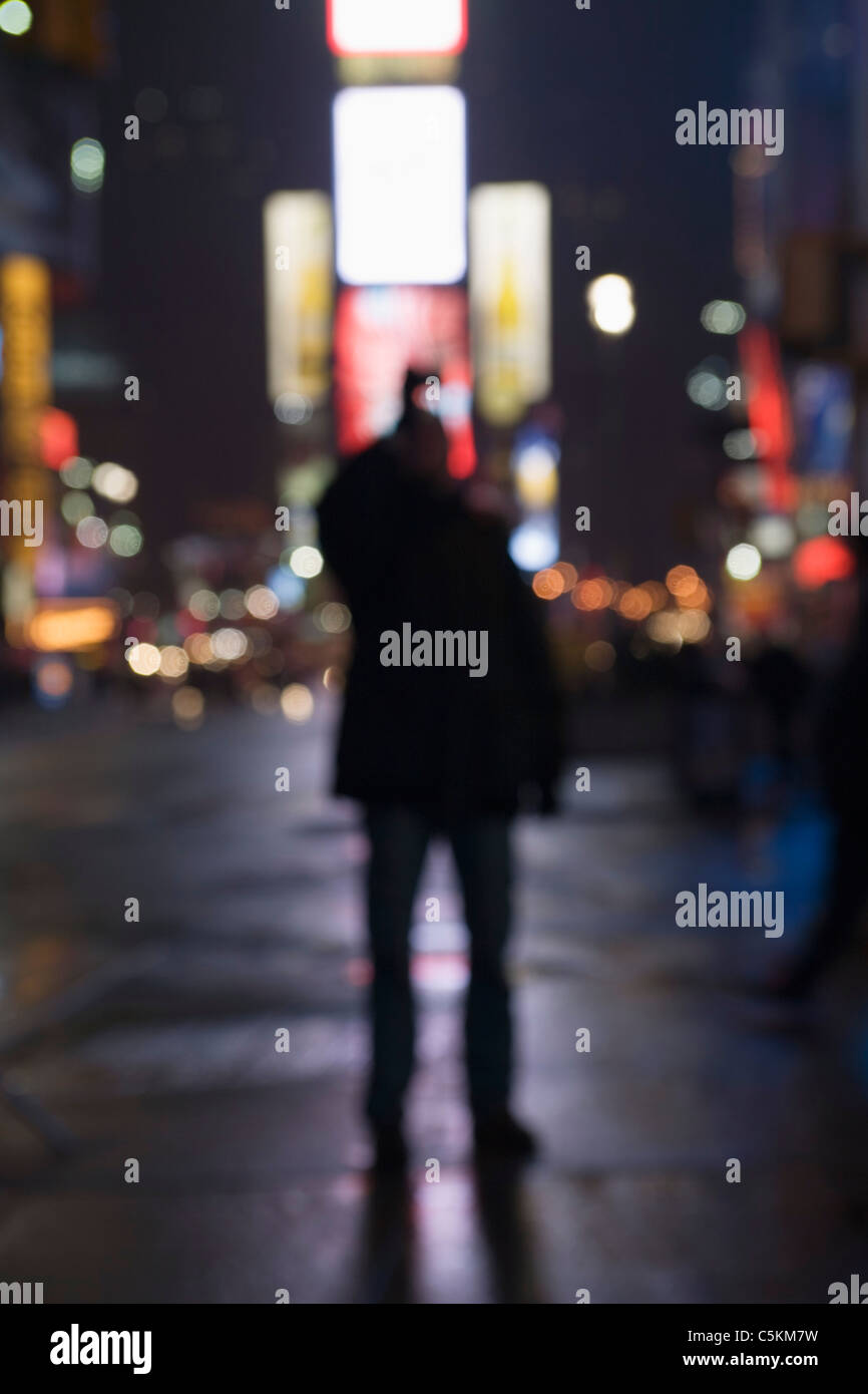 Riprese video home in Times Square, durante la neve, NYC Foto Stock