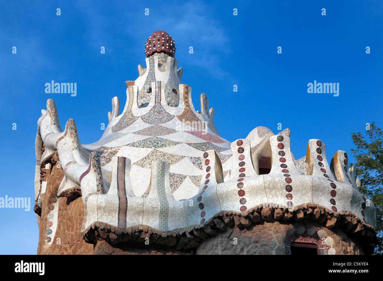 Il Pavillion del Parco Guell, Barcellona, in Catalogna, Spagna Foto Stock