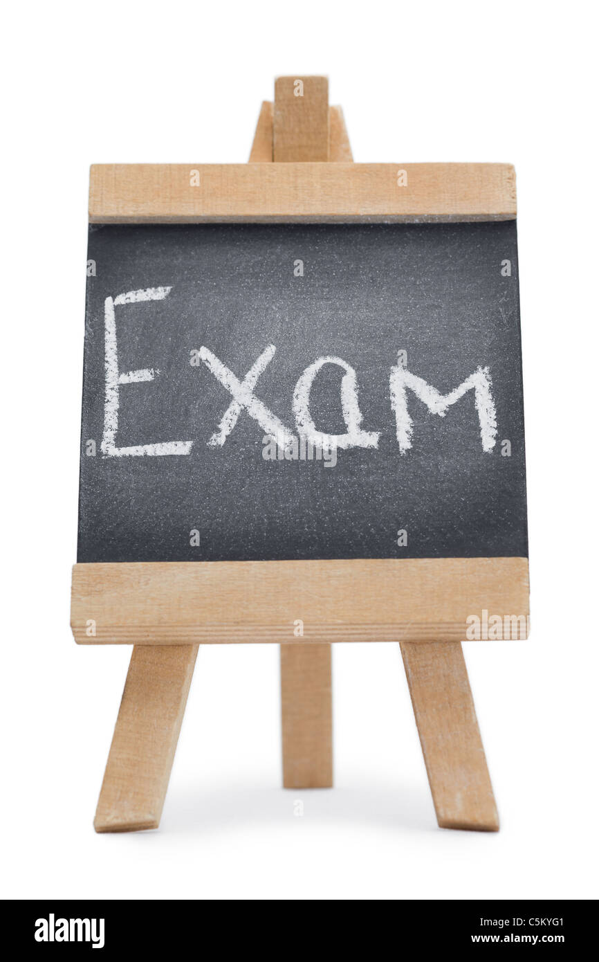 Chalkboard with the word exam written on it Foto Stock