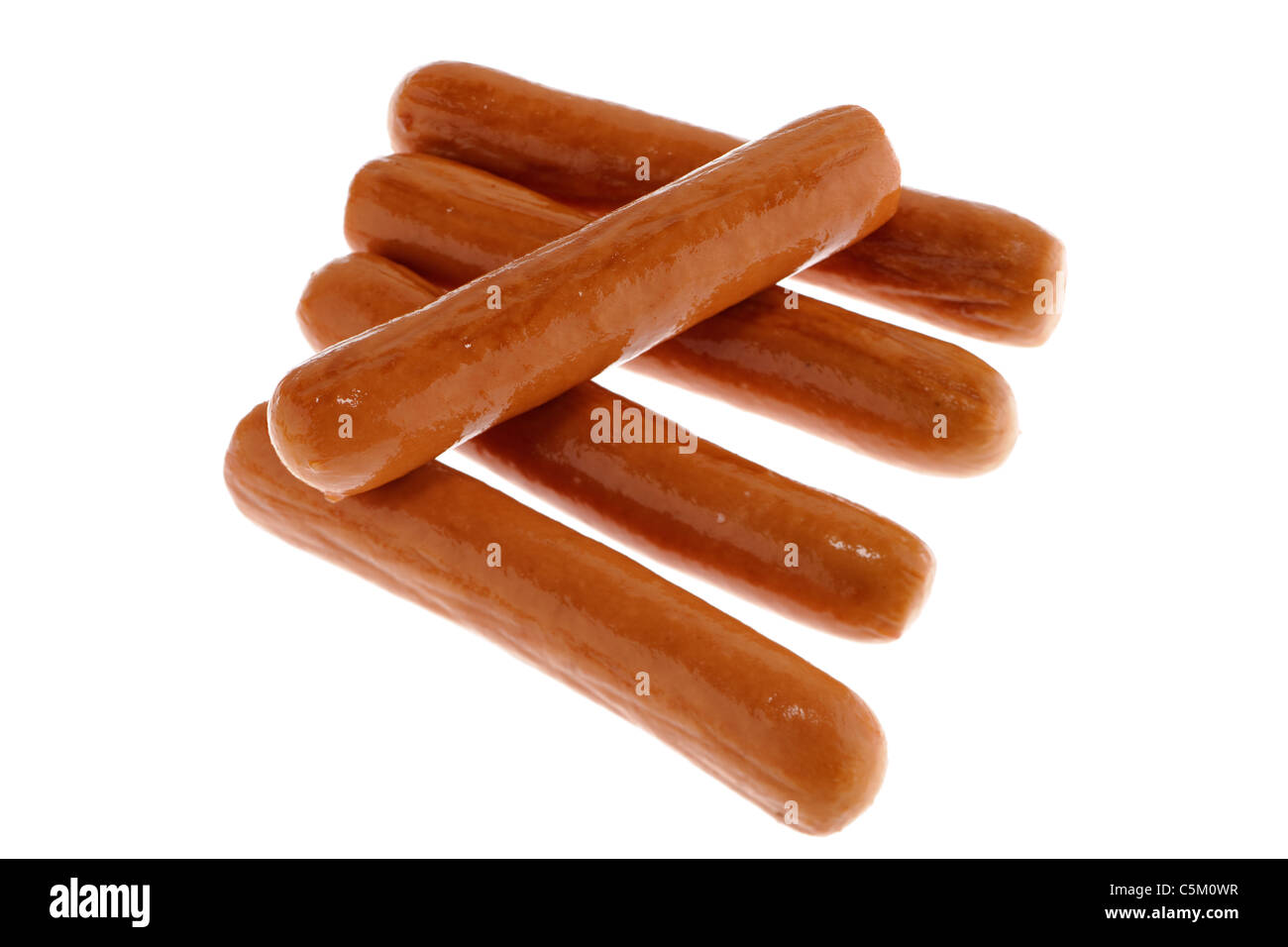 Cinque dispositivi hot dog salsicce Foto Stock