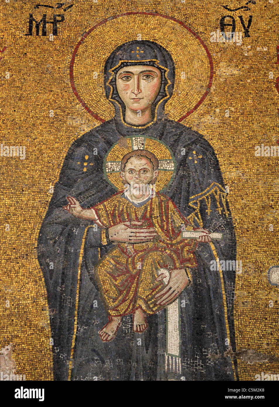 Vergine Maria e Gesù Cristo mosaico in Hagia Sophia, la moschea di Istanbul Turchia Foto Stock