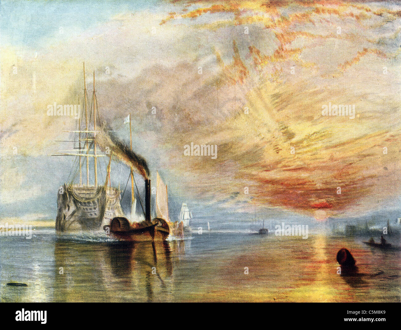 Dipinto di J M W Turner; "Fighting Temeraire' strappo al suo ultimo posto di ormeggio per essere spezzato"; Scuola di inglese; Olio su tela Foto Stock