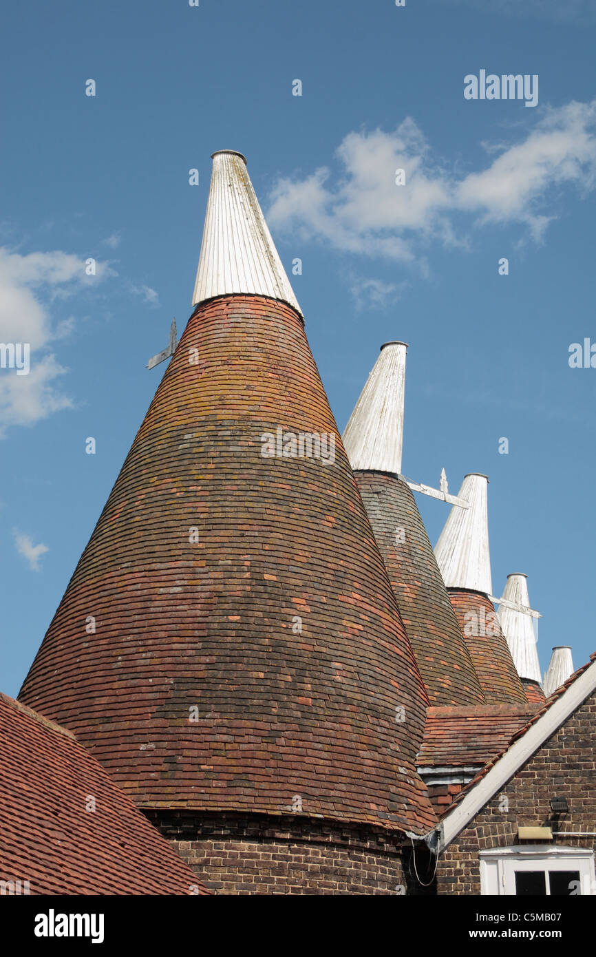 Il Oast case (per memorizzare il luppolo) presso la Fattoria del Luppolo Family Park, Paddock Wood, Kent, Regno Unito. Foto Stock