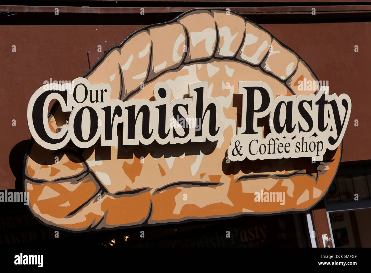 Il nostro Cornish Pasty e Coffee shop segno in Brighton, East Sussex, Regno Unito. Foto Stock