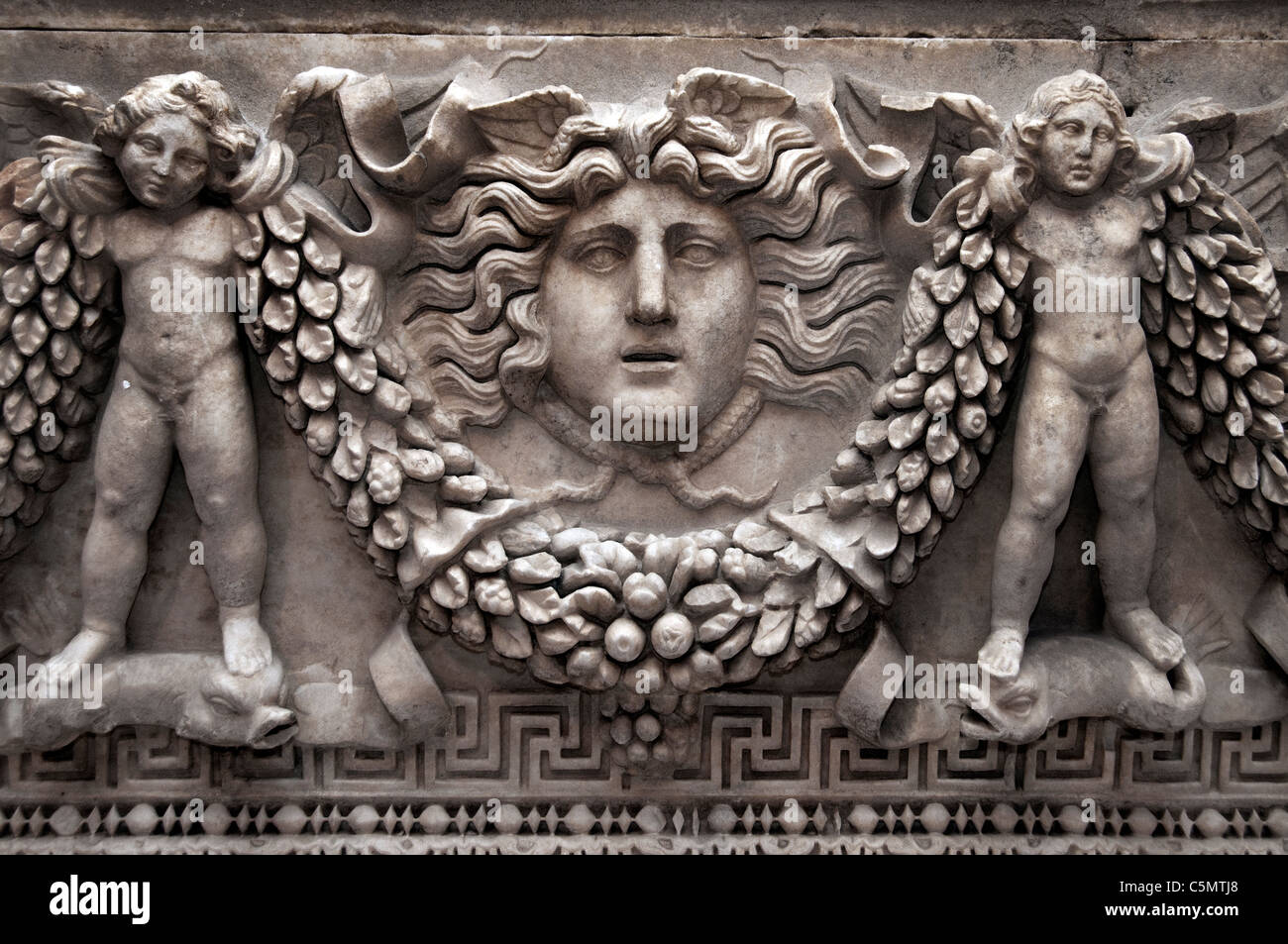 Tomba di sarcofago romano Medallion Perge Perge 2 Cent annuncio della Turchia Foto Stock
