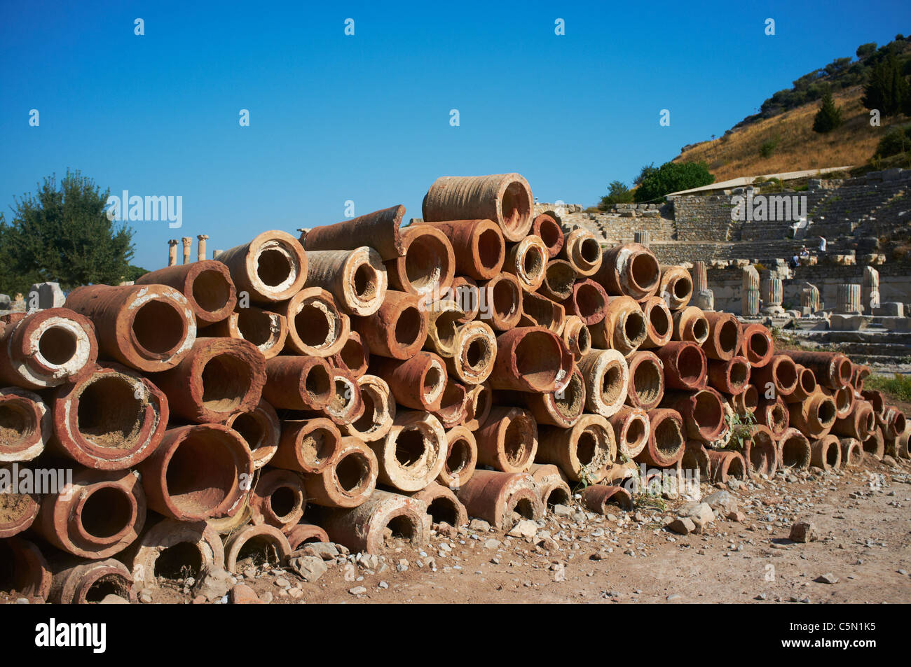 Argilla cotta tubi di acqua di Efeso in Turchia Foto Stock