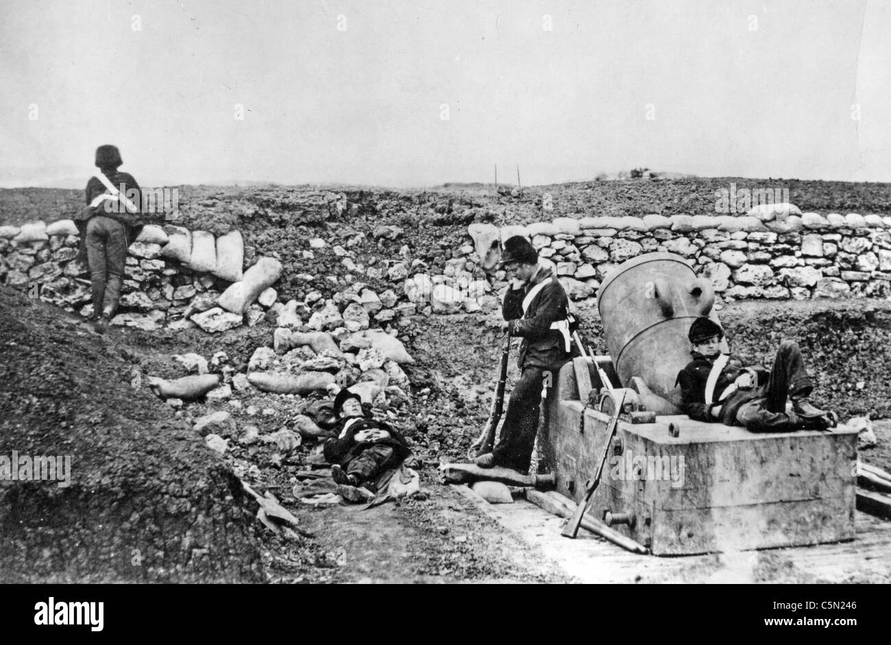 Guerra di Crimea (1853-1856) British mortaio batteria. Roger Fenton Foto Stock