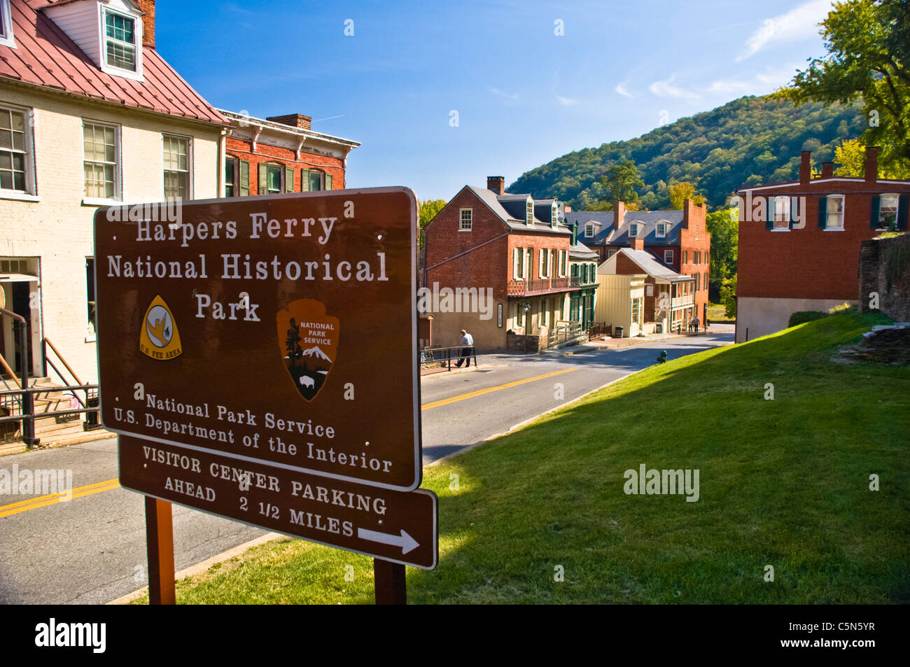 Harpers Ferry National Historical Park è situato alla confluenza del Potomac e fiumi di Shenandoah. Foto Stock