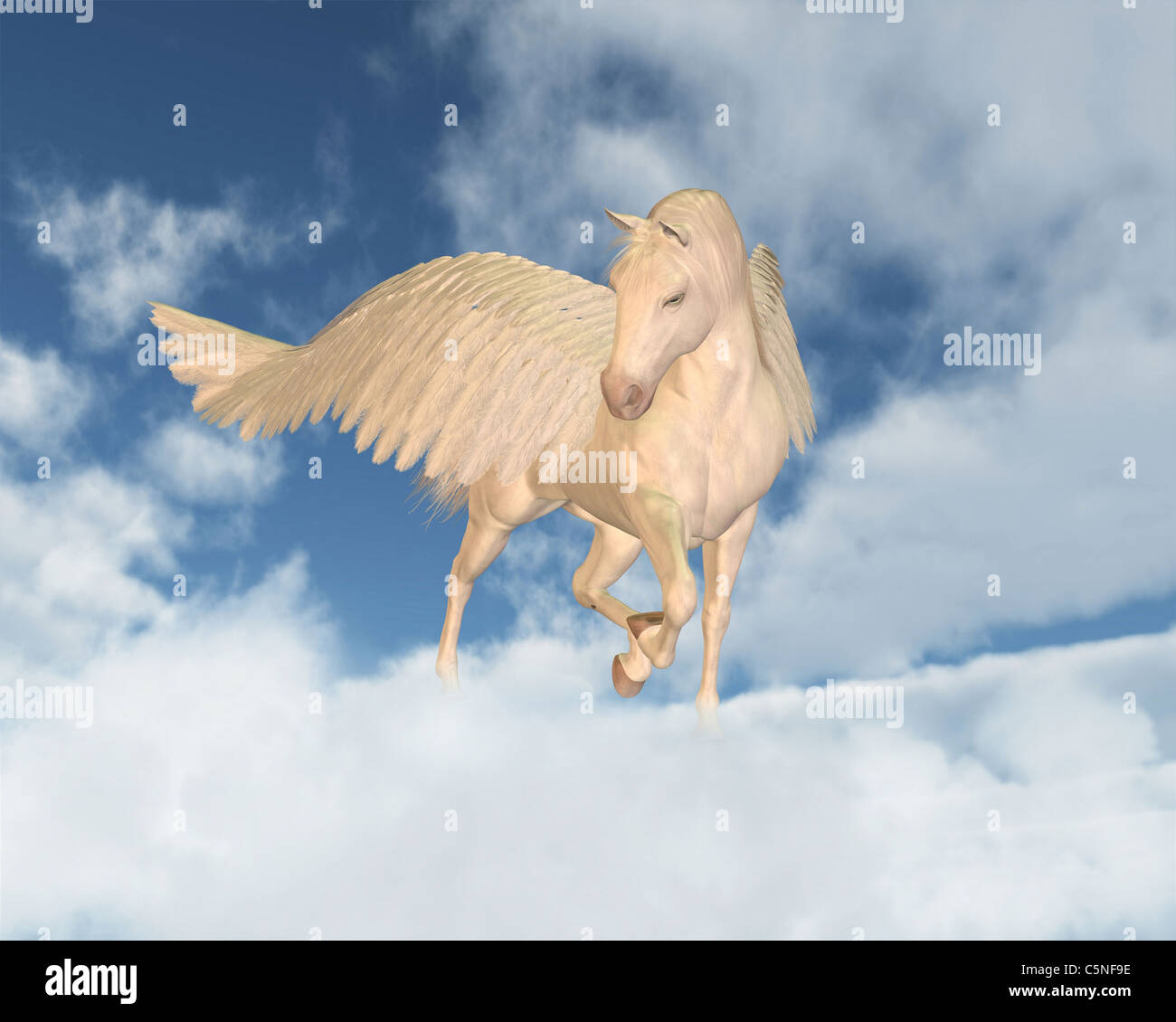 Pegasus guardando verso il basso attraverso le nuvole Foto Stock