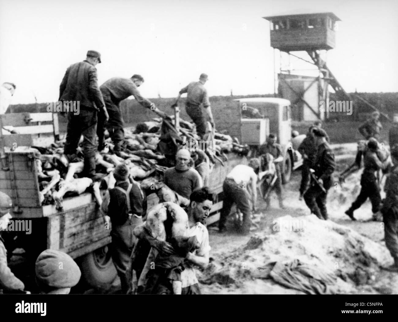 Cadaveri nel campo di concentramento di Belsen, 1945 Foto Stock