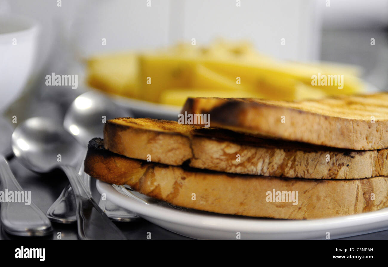 Tre fette di pane tostato Foto Stock