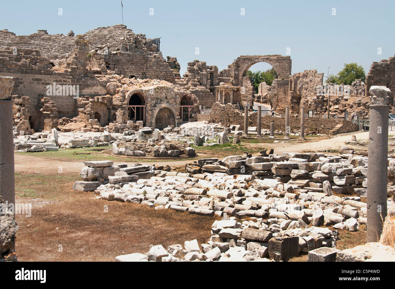 Aspendos importante città nello stato di Pamphilia controllo romano in 190 a.C. , Anatolia Turchia Imperatore romano Marcus Aurelius 161 - 80 d.C. Foto Stock