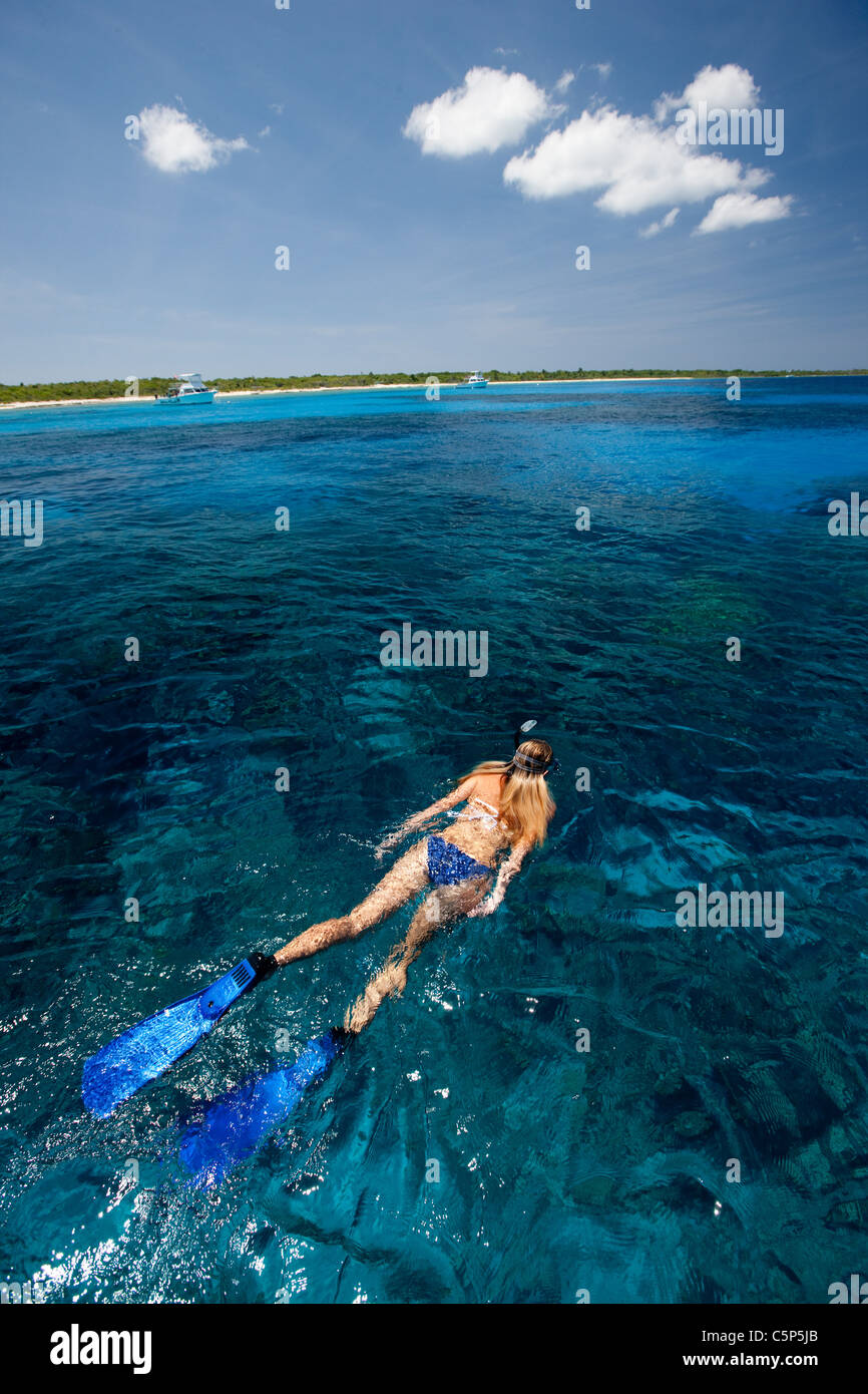 Snorkeler nel Mar dei Caraibi Foto Stock