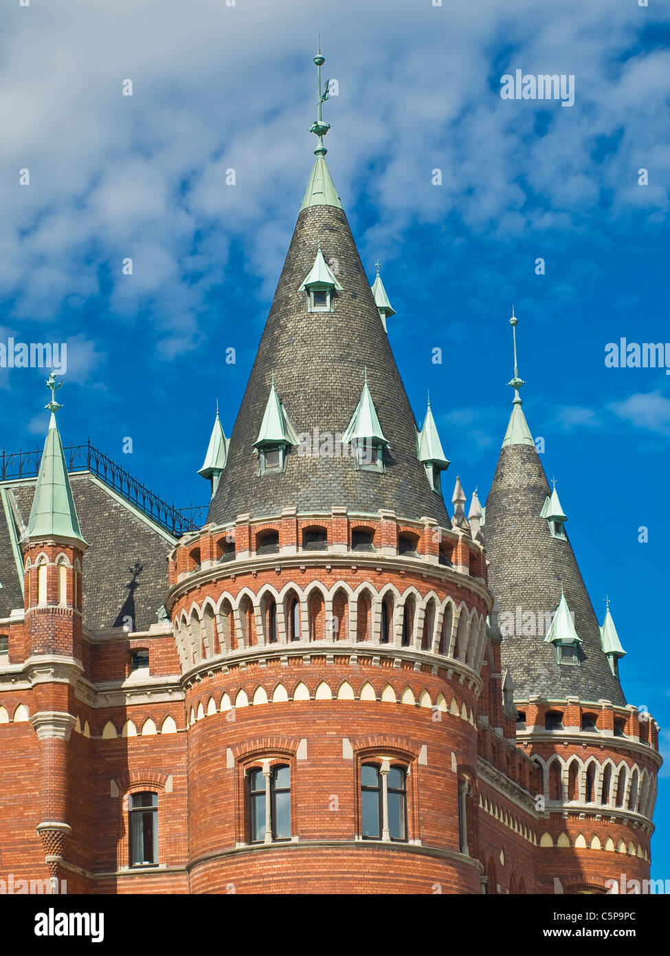 Vista dettagliata del 1897 costruito Gothic guildhall, Helsingborg comune, Skane County, Scania in Svezia, Europa Foto Stock