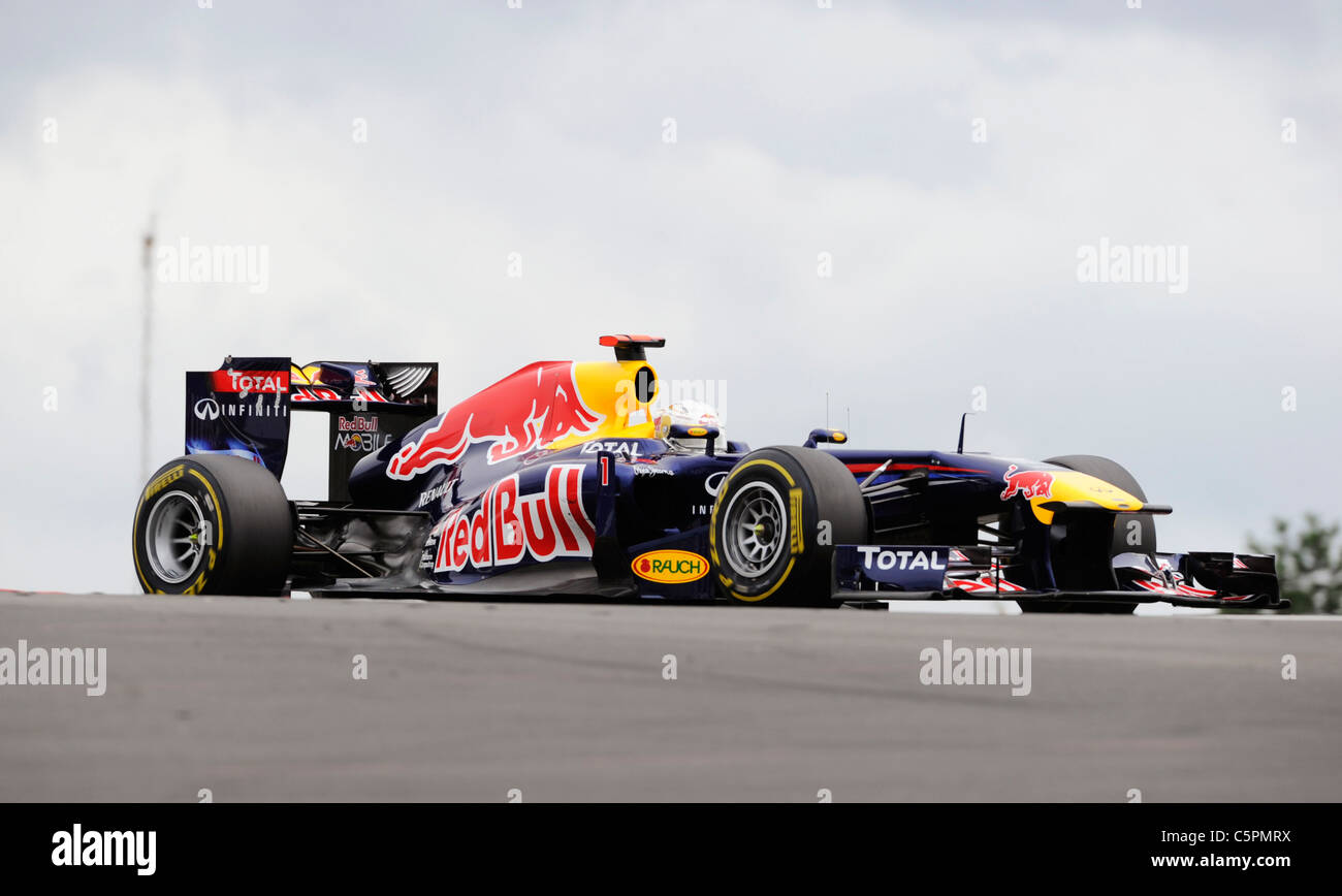 Sebastian Vettel (GER) Red Bull Racing durante il tedesco di Formula One Grand Prix al Nuerburgring Foto Stock