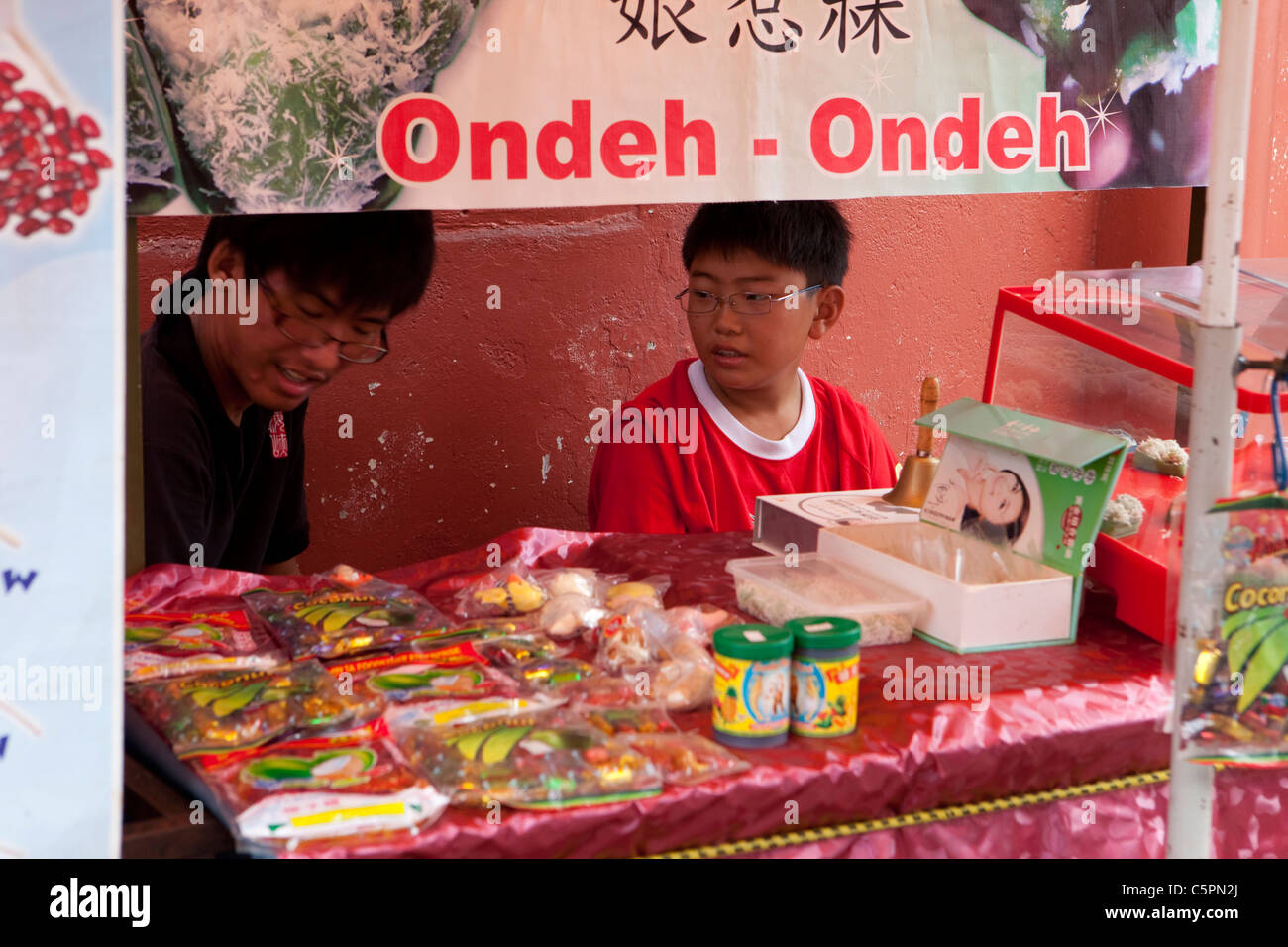 Pressione di stallo, Mercato Melaka, Malacca, Malaysia Foto Stock