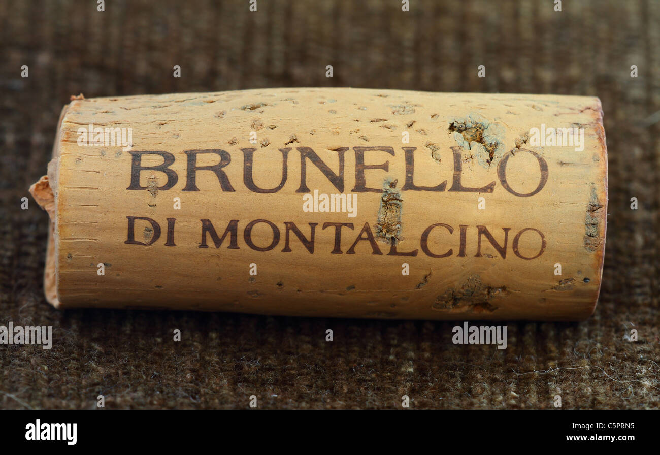 Il Brunello di Montalcino vino toscano tappo di sughero Foto Stock